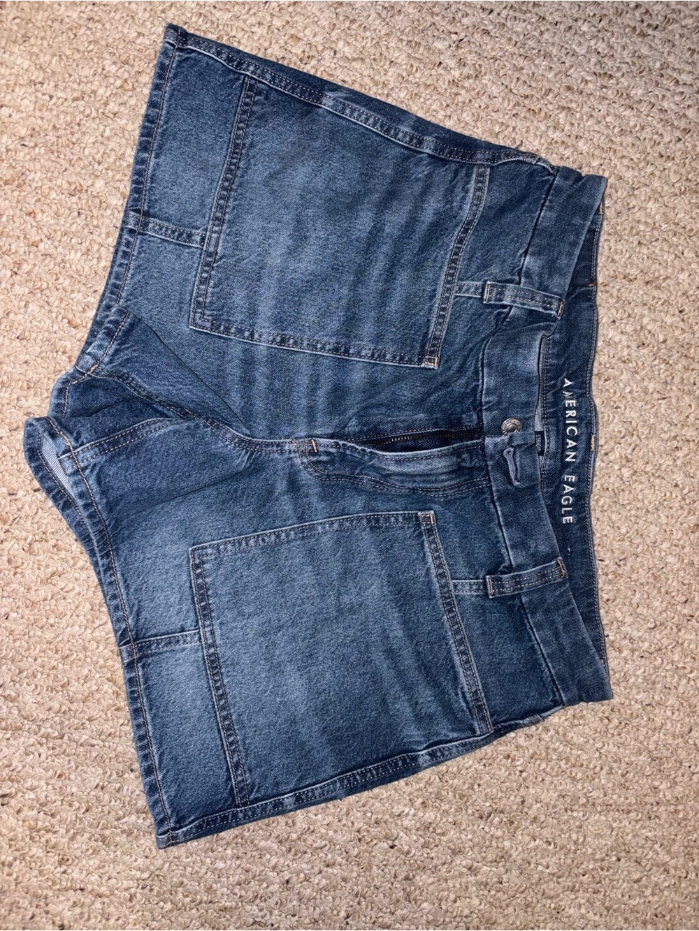 American Eagle Outfitters Dark Blue Denim Patch-Pocket Shorts